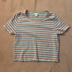 Striped short sleeve crop top